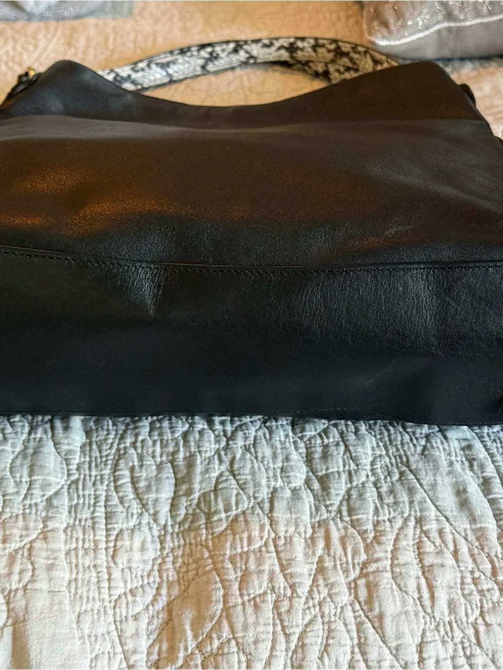 Coach Two-Tone Black and Burgundy Leather Shoulder Bag with Printed Handles